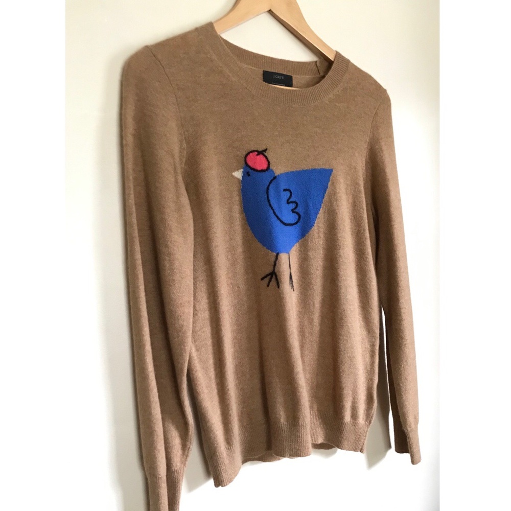 J. Crew Brown Sweater with Blue Bird Design